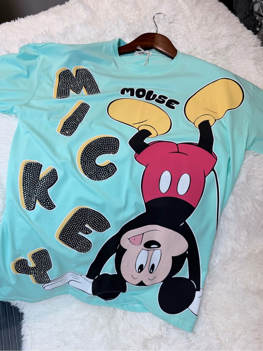 Mickey Mouse Rhinestone Oversized T Shirt